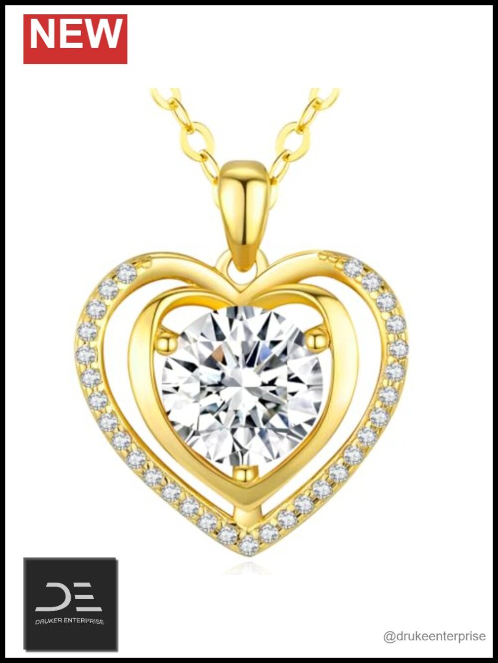 Heart Pendant Necklace 925 Sterling Silver Moissanite I Love You Gift for Her